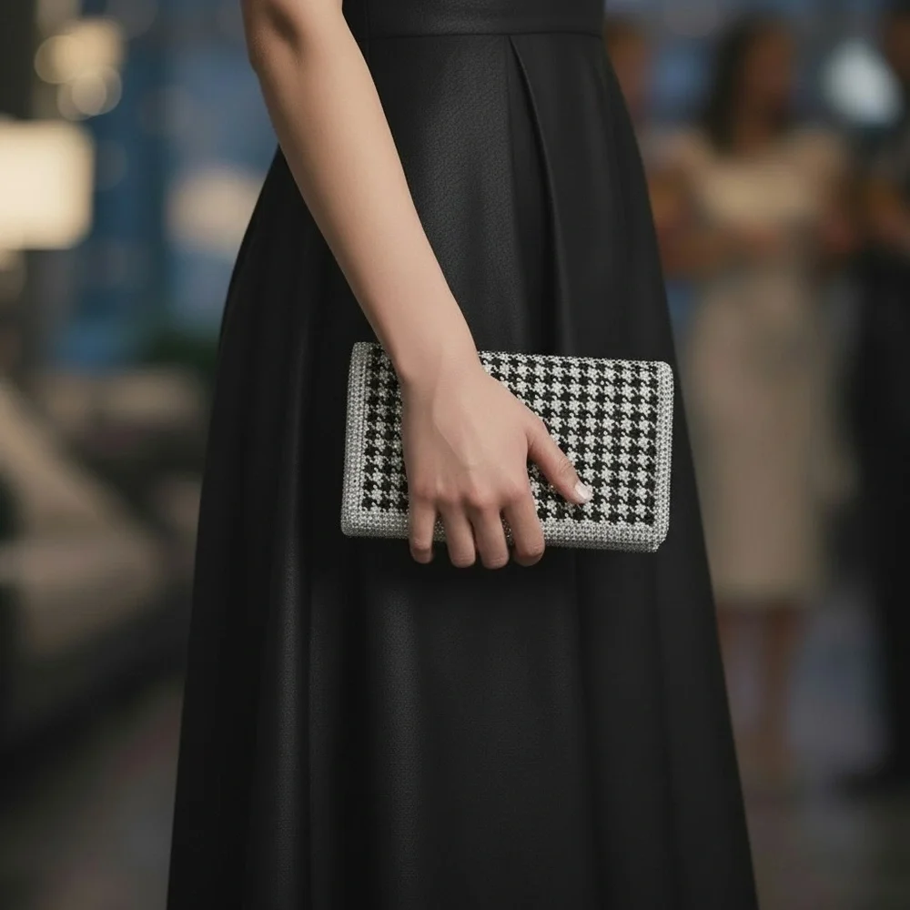 SPARKLING JEWELED BEADED FOLIO PHONE CASE CLUTCH WALLET BLACK SILVER